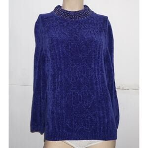 Womens Alfred Dunner Purple Stretch Long Sleeve Sweater 100% Acrylic Size L